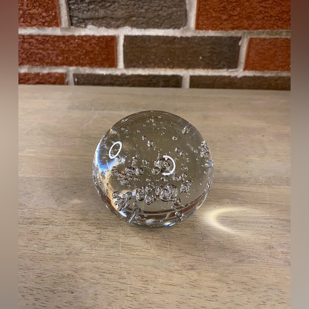 Vintage Murano Style Clear Art Glass Round Paperweight With Bubbles 1.9‎ Lb